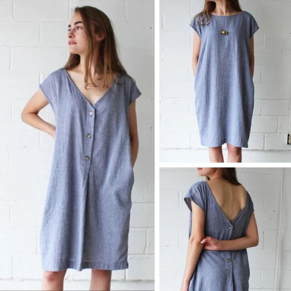 ESBY 100% Cotton Minimalist Lagenlook Capsule USA Made Reversible Cocoon Dress M